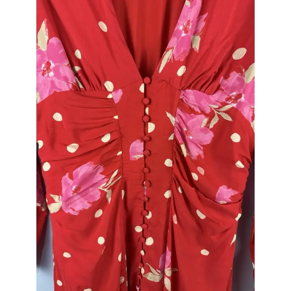 Free People Women's Sz M Strawberry Combo Floral Date Night Mini Dress Feminine